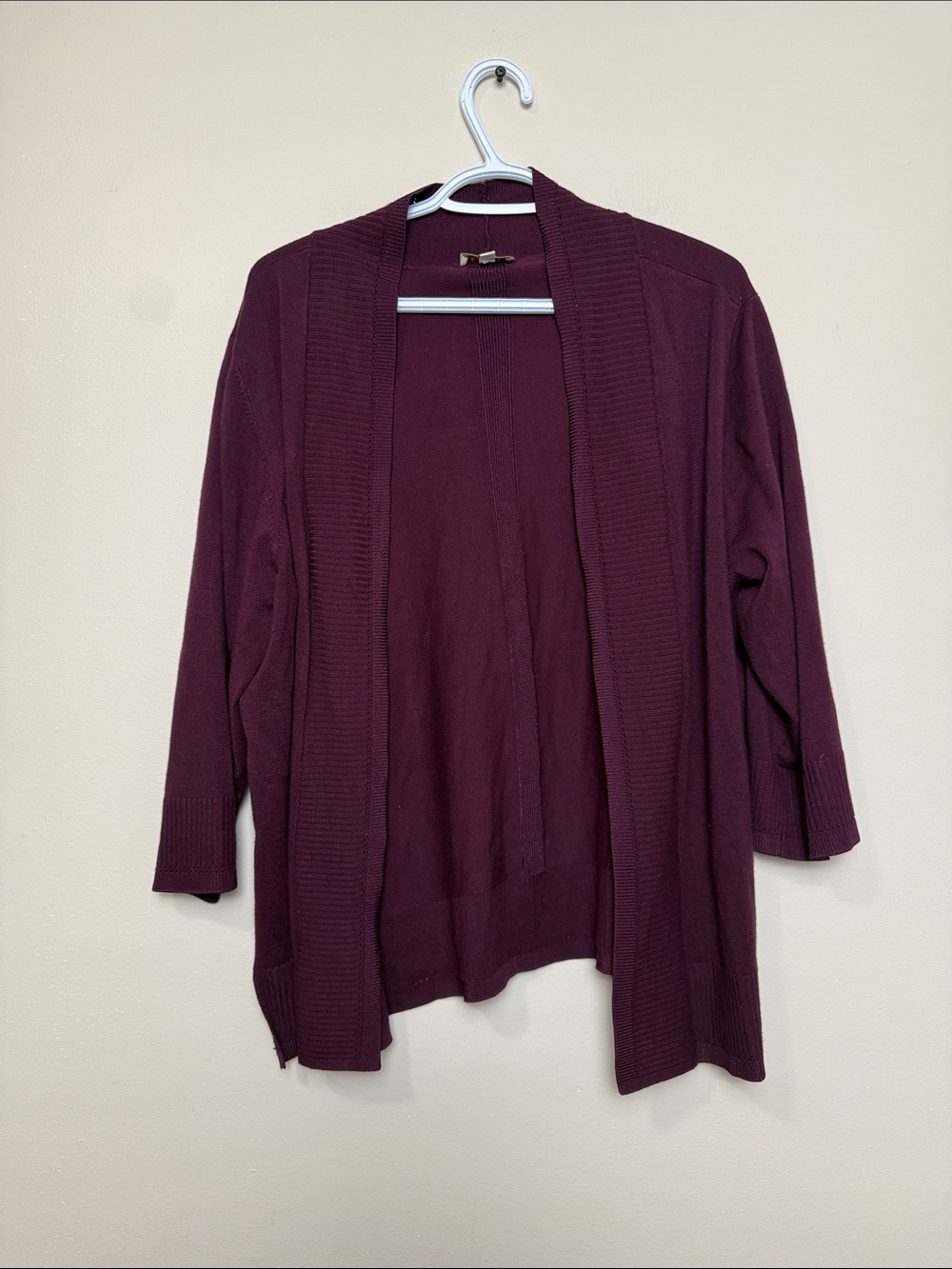 Laura Petites Open-Front Women's Cardigan Sweater in Plum size XL